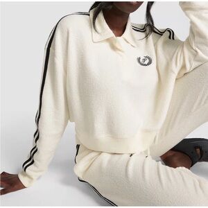 VICTORIA'S SECRET PINK  REVERSE FLEECE CROPPED POLO SWEATSHIRT NWT XS